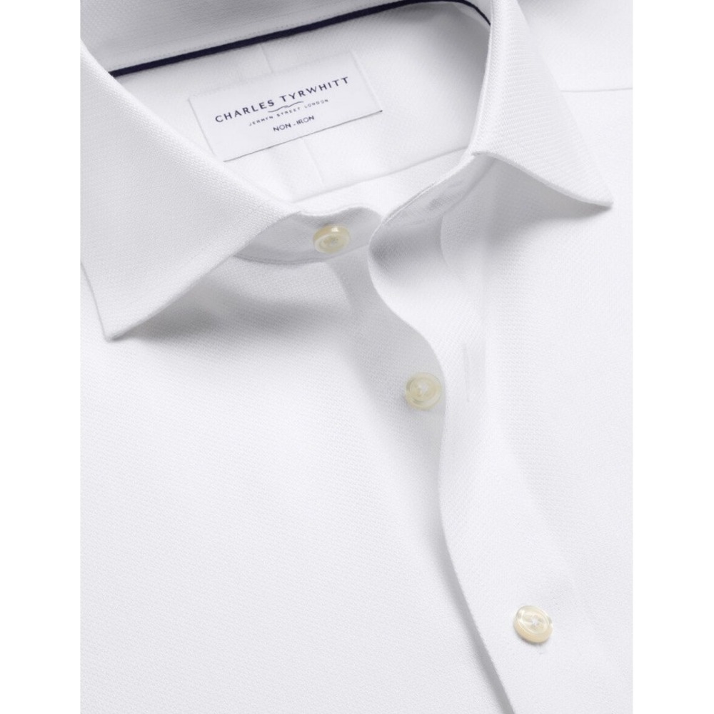 Charles Tyrwhitt White Non-Iron Stretch Trafalgar Weave Shirt 16.5 34
